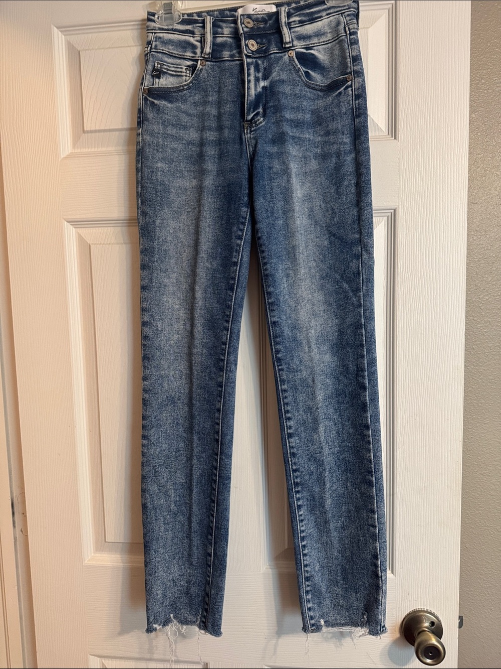 Women's Blue High-Rise Skinny Jeans with Raw Hem